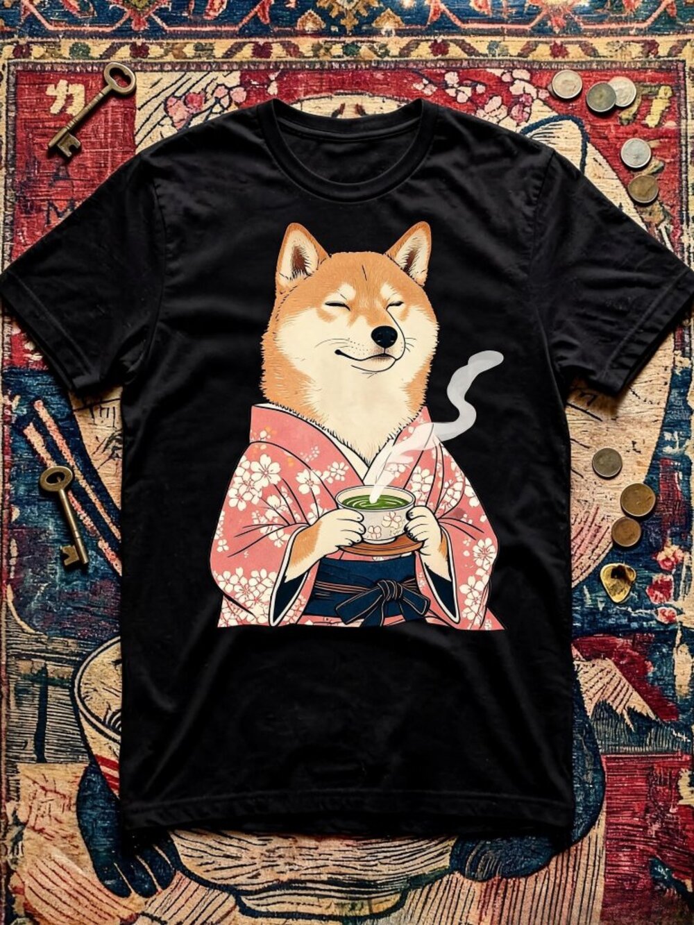 Vintage Japanese Shiba Inu Tea Graphic T-Shirt Unisex Cotton Streetwear Y2K Tee